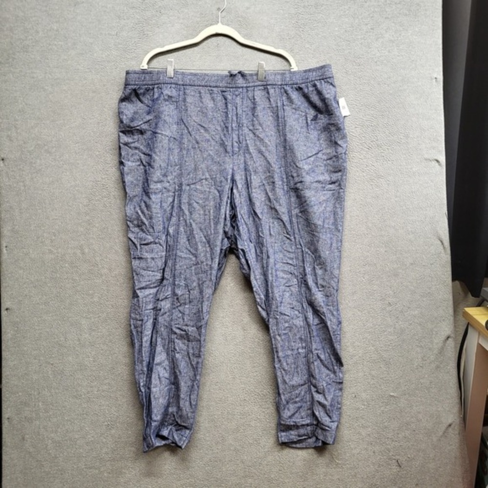 Old Navy Women Pants XXL Blue Chambray HighRise‎ Logo Casual Linen Blend NWT